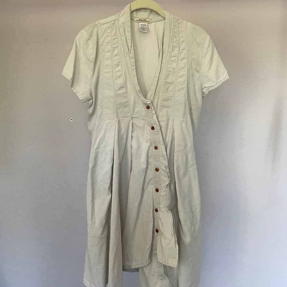 Prairie Underground Organic Cotton Button Down Asymmetrical V Neck Tunic M